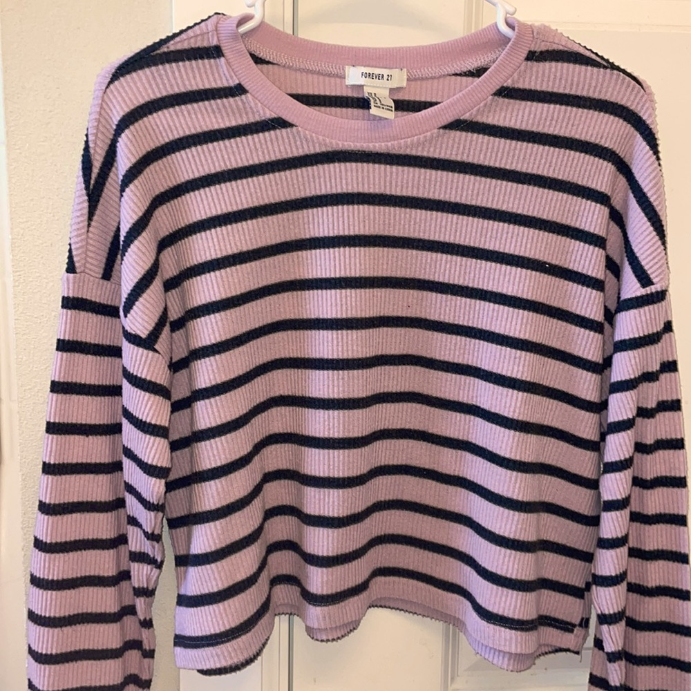 Pink and Grey Striped Forever 21 Long Sleeve Shirt